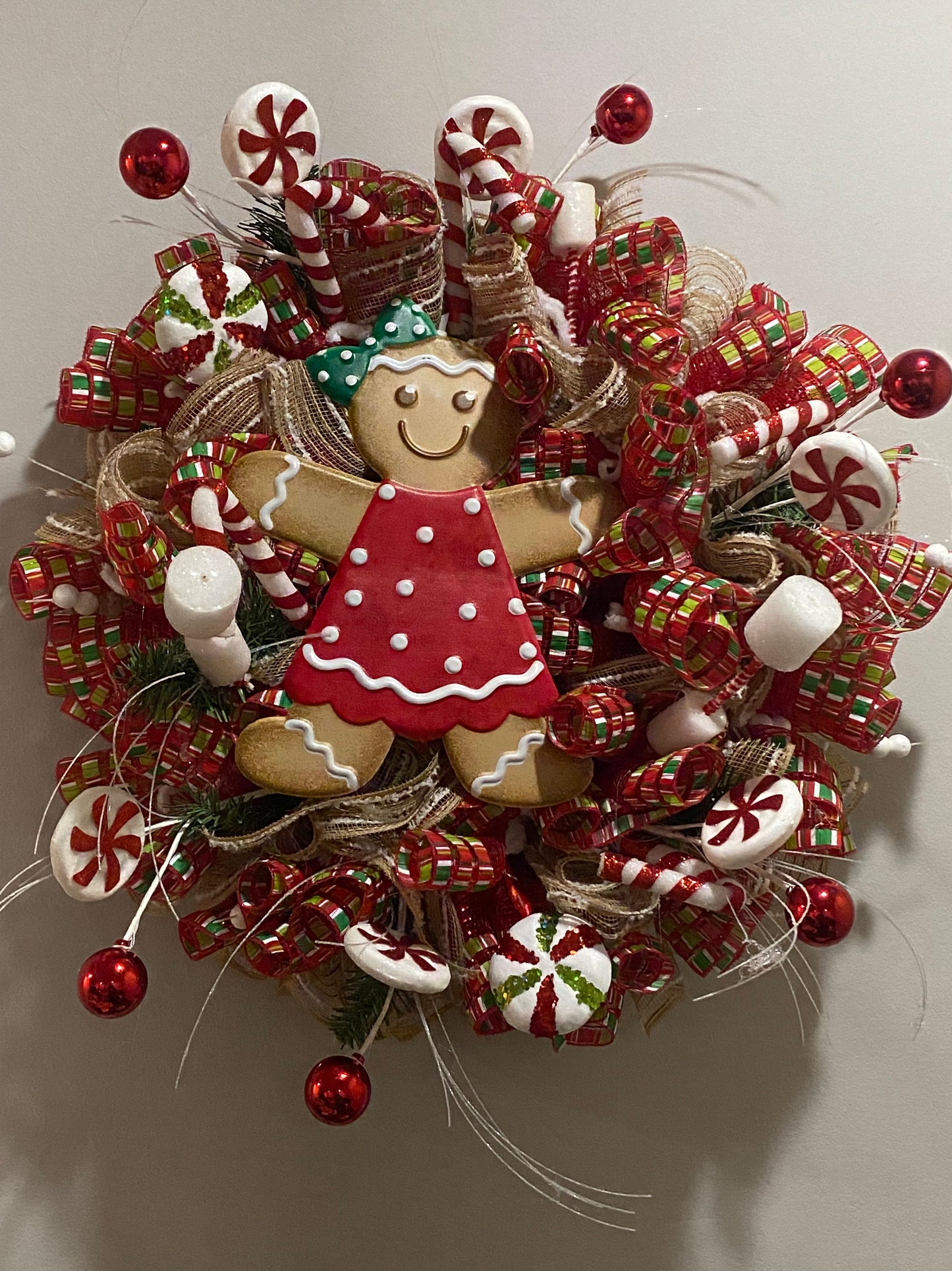 Girl Gingerbread Christmas Wreath. Free shipping
